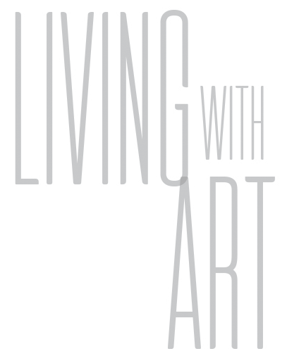 Text-based poster with the phrase "Living with Art" in large vertical gray letters.