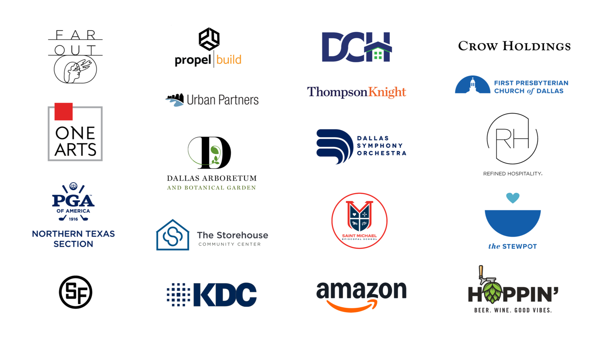 A collection of various logos from different organizations, businesses, and community groups.