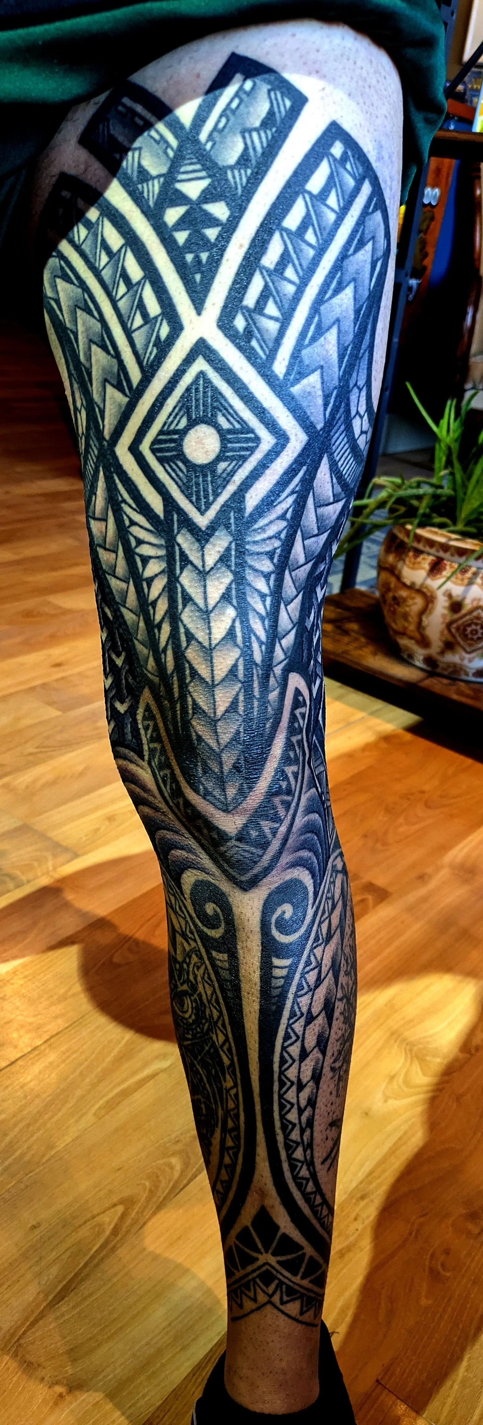 Black & Grey polynesian tribal tattoo sleeve