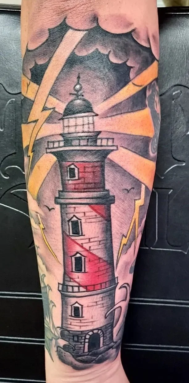 traditional lighthouse tattoo