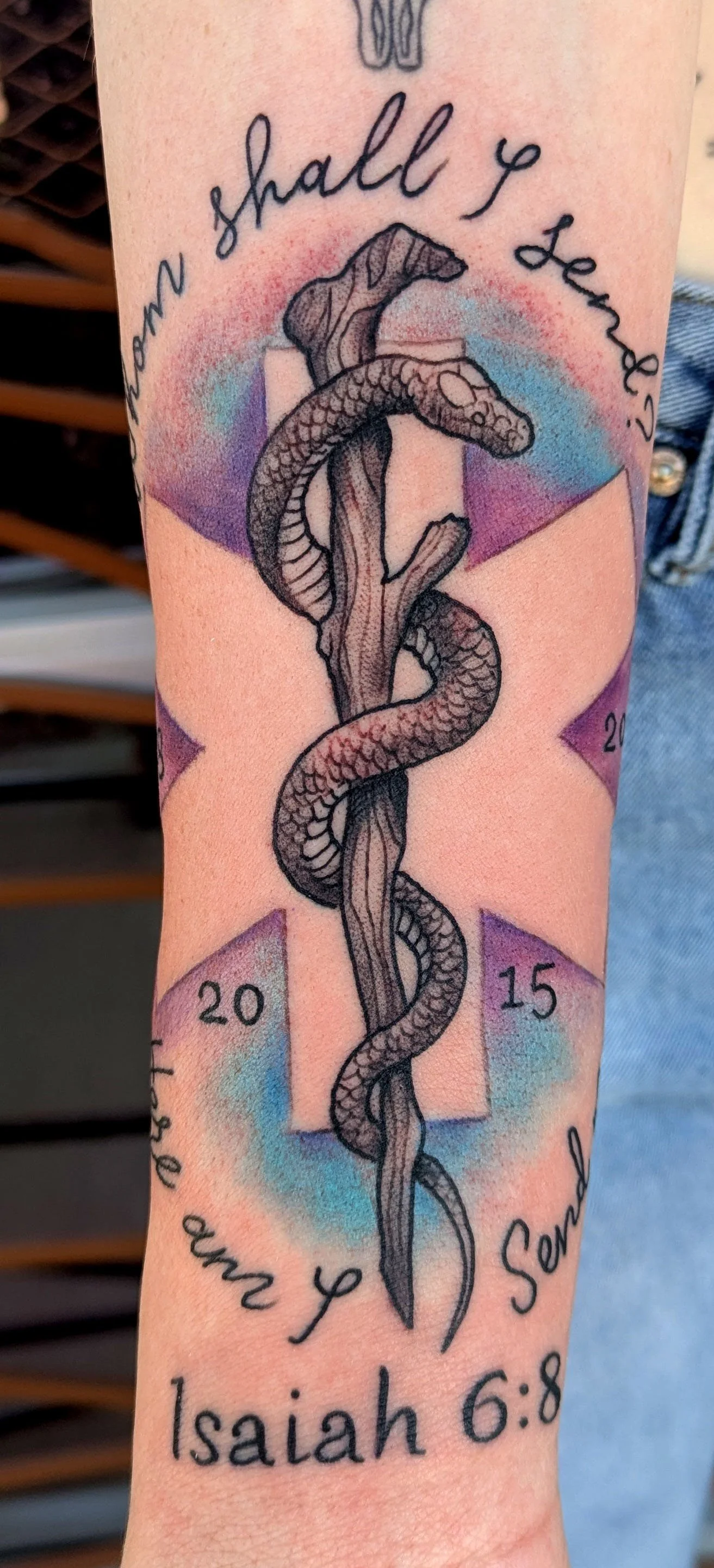 Rod of Asclepius star of life tattoo