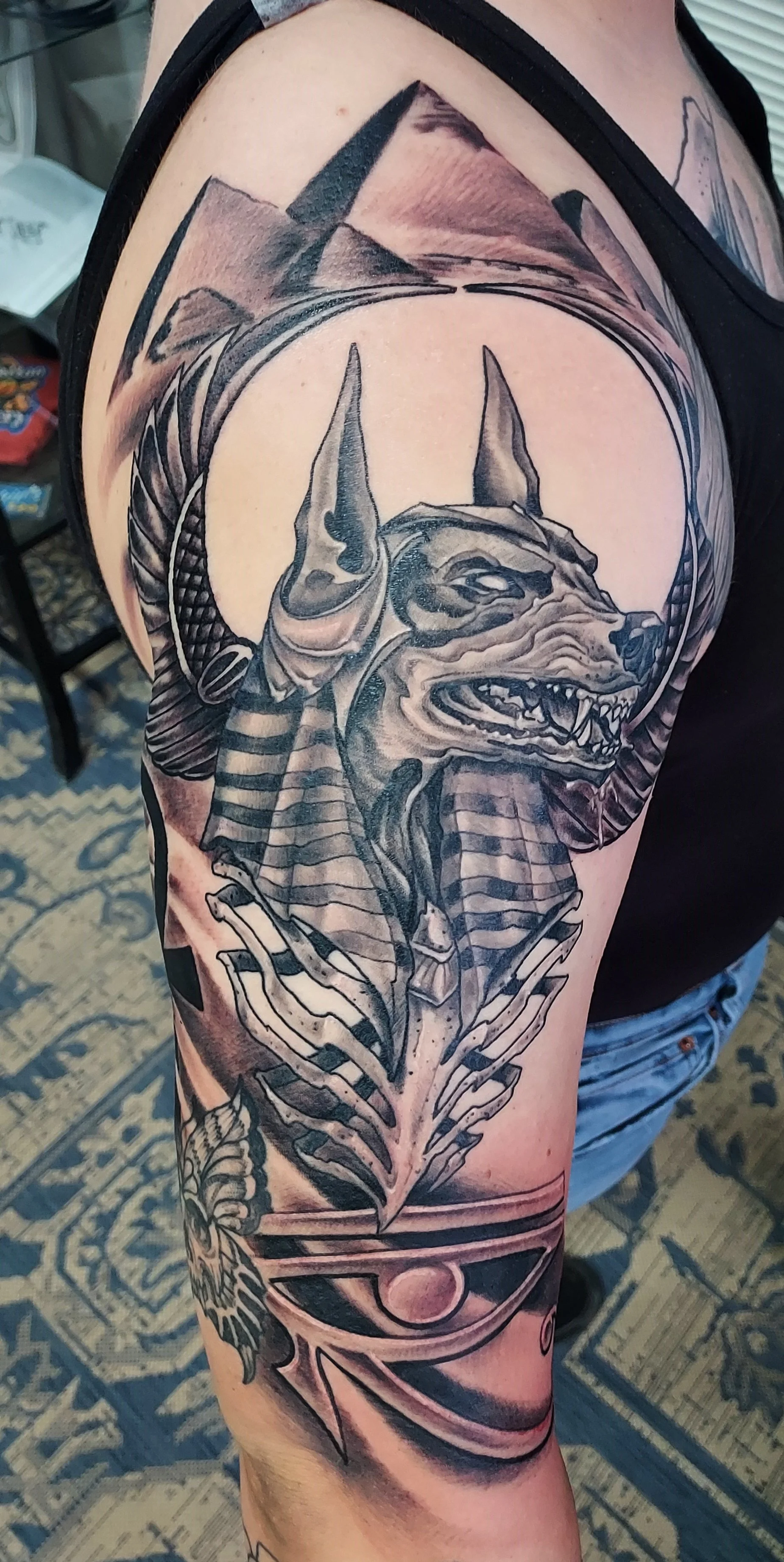Black & Grey anubis tattoo