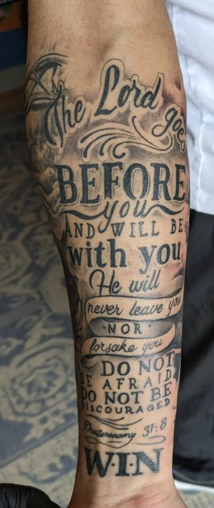 Black & Grey scripture tattoo
