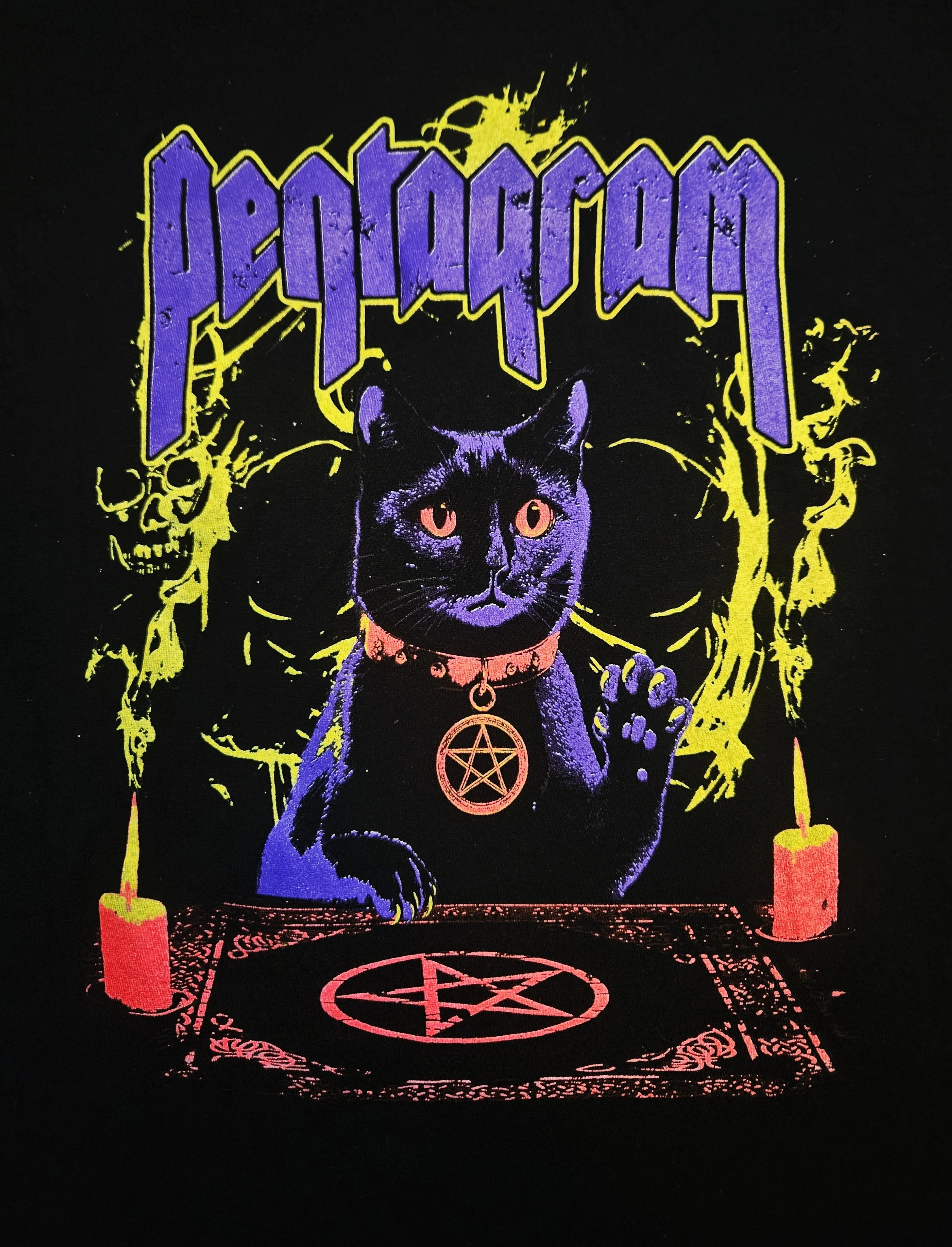 Pentagram Black cat T shirt Black/ Blacklight