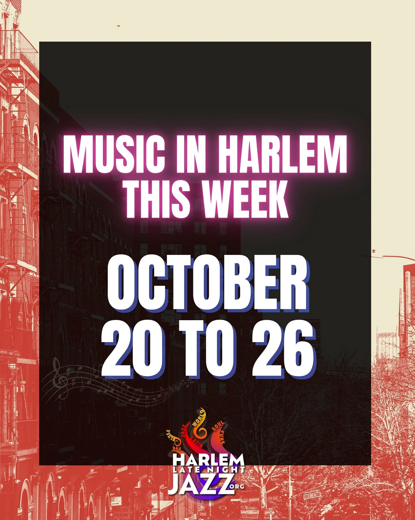 🔥 MUSIC IN HARLEM THIS WEEK 🔥
🎶 October 20–26 🎶
The heartbeat of Harlem keeps pulsing strong all week — come catch the vibe and feel the groove! 💥
🎸 MONDAY
Silvana (@silvanaharlem) – Phil’s House of Blues @philshouseof