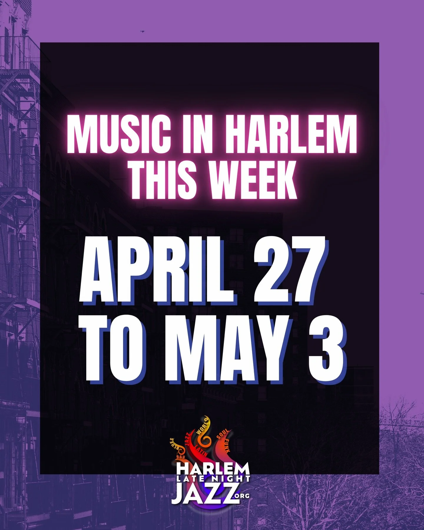 MUSIC IN HARLEM &middot; APRIL 27 &ndash; MAY 3
Harlem is blooming and so is the music 🌷 Packed week ahead &mdash; from jazz to Latin to Afro to soul, every night has something special

🎤 MONDAY APR 27
Open Mic Mondays (@harlemnightsopenmic - @vmor