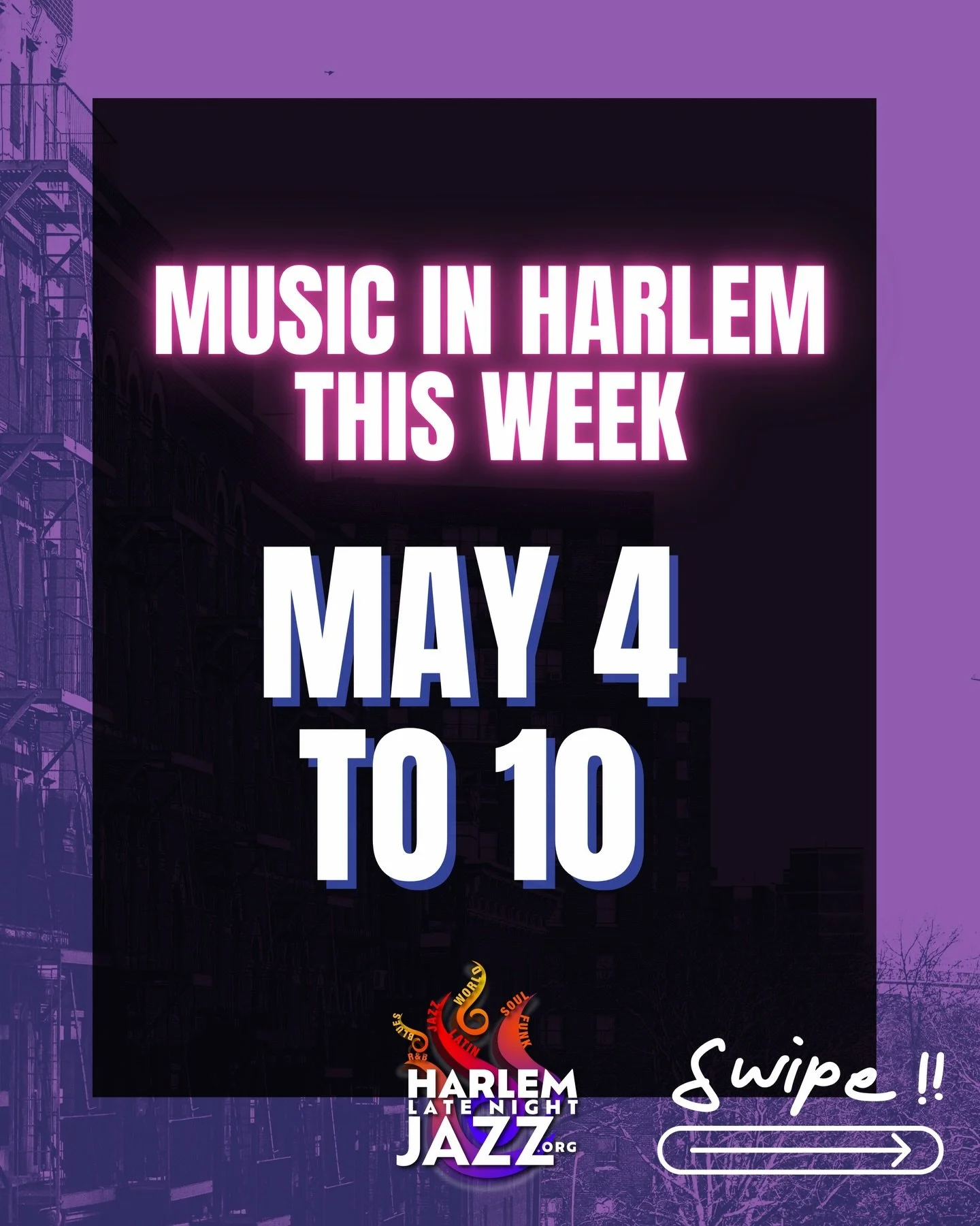 🎵 MUSIC IN HARLEM &middot; MAY 4&ndash;10
May has arrived and Harlem&rsquo;s soundtrack is turning up the heat 🔥 Every night, a different groove &mdash; come find yours

🎤 MONDAY MAY 4
Open Mic Mondays (@harlemnightsopenmic - @vmore71) @ Harlem Ni