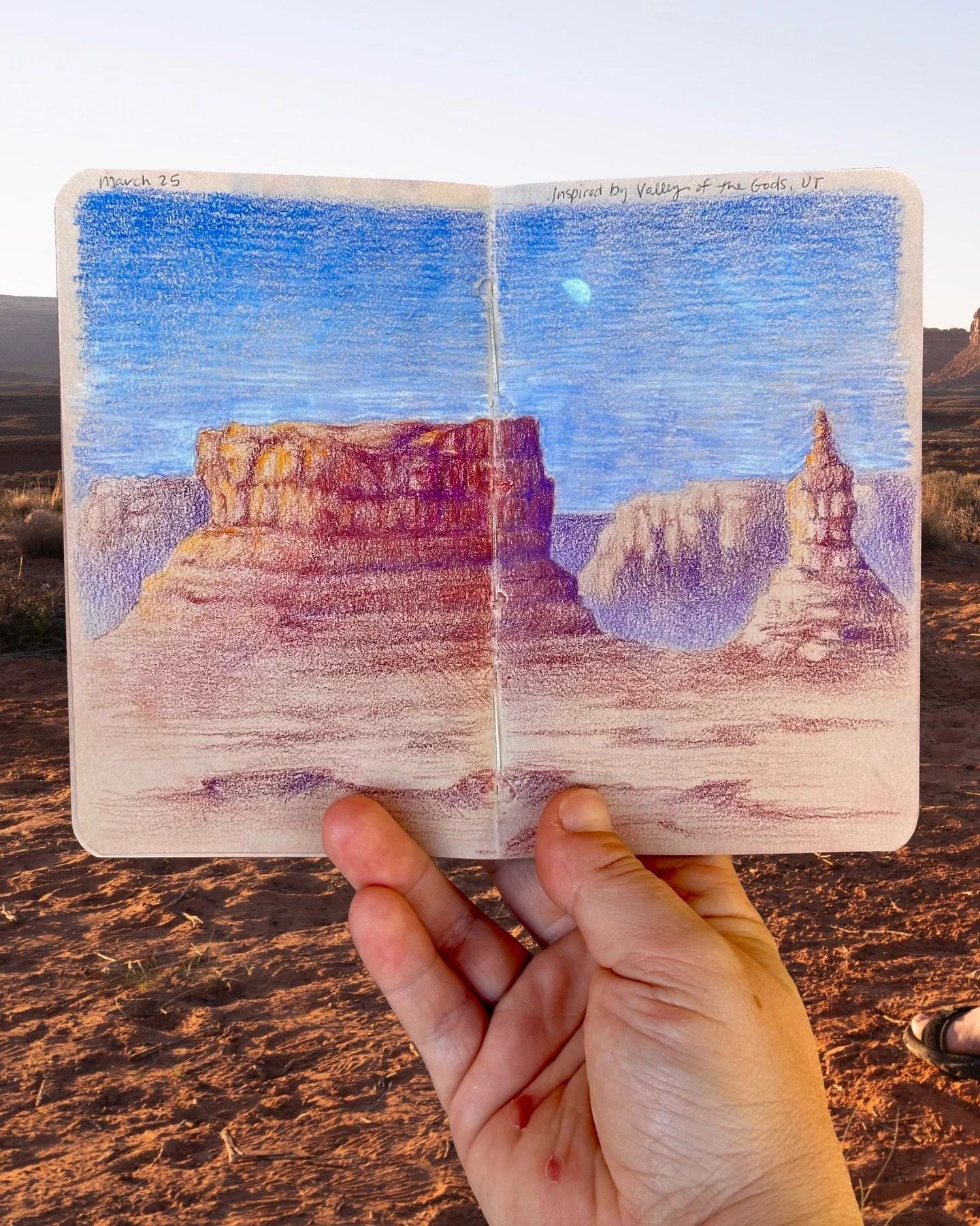 Cathedrals of the west. 🏜️

Did some sketching this week near Monument Valley, feeling reverence for these red rocks. Summer feels early in this corner of the desert, I went from ski boots to sandals in the span of a few days. 😆

&bull;
#desertsket