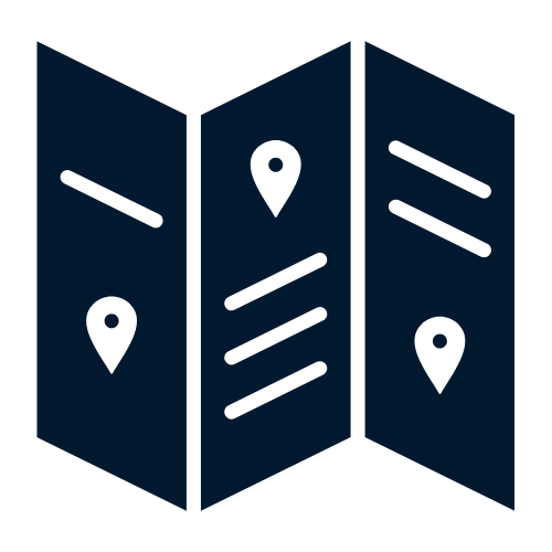 Map icon with location markers, symbolizing how executive coaching helps leaders chart their course with clarity