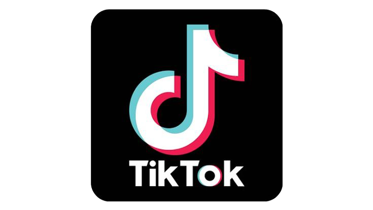 TikTok logo with black background and white text.