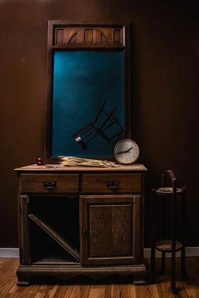 Wooden cabinet on brown 