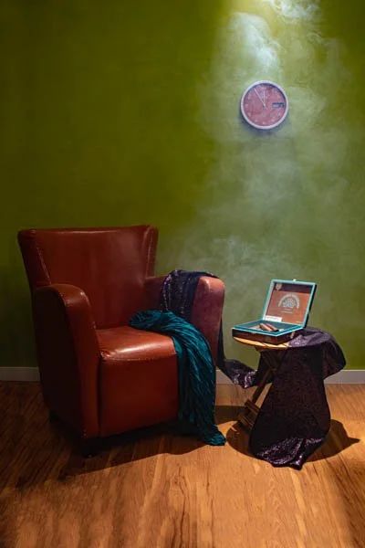 Orange chair on green 