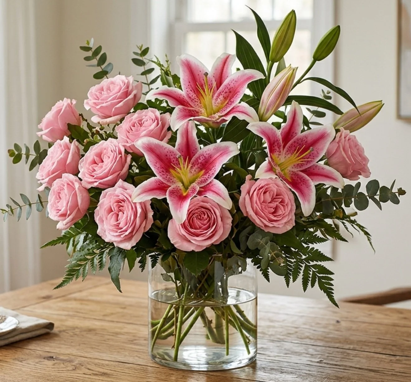 Pink Rose & Stargazer Lily Vase Arrangement