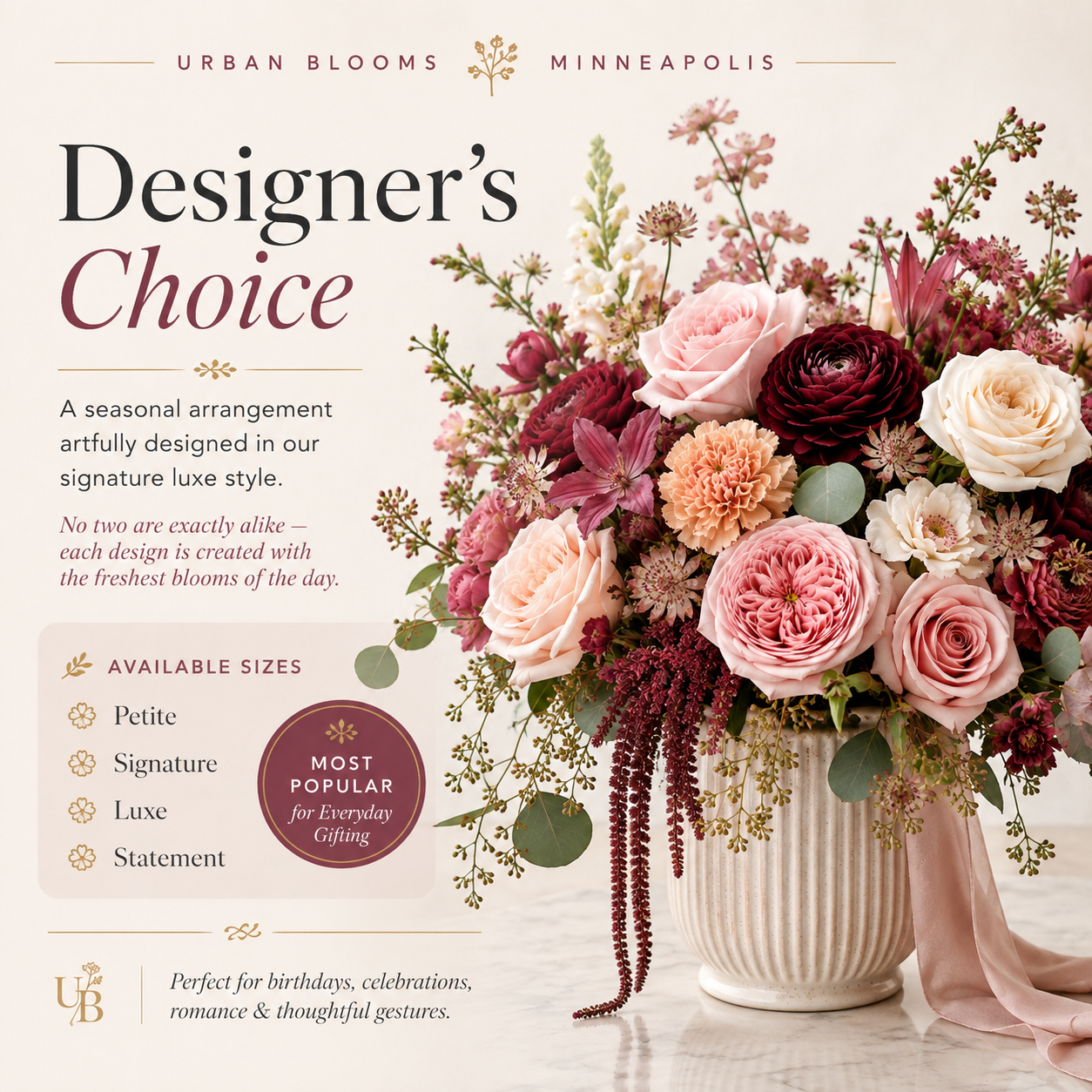 Urban Blooms Designer’s Choice Floral Arrangement