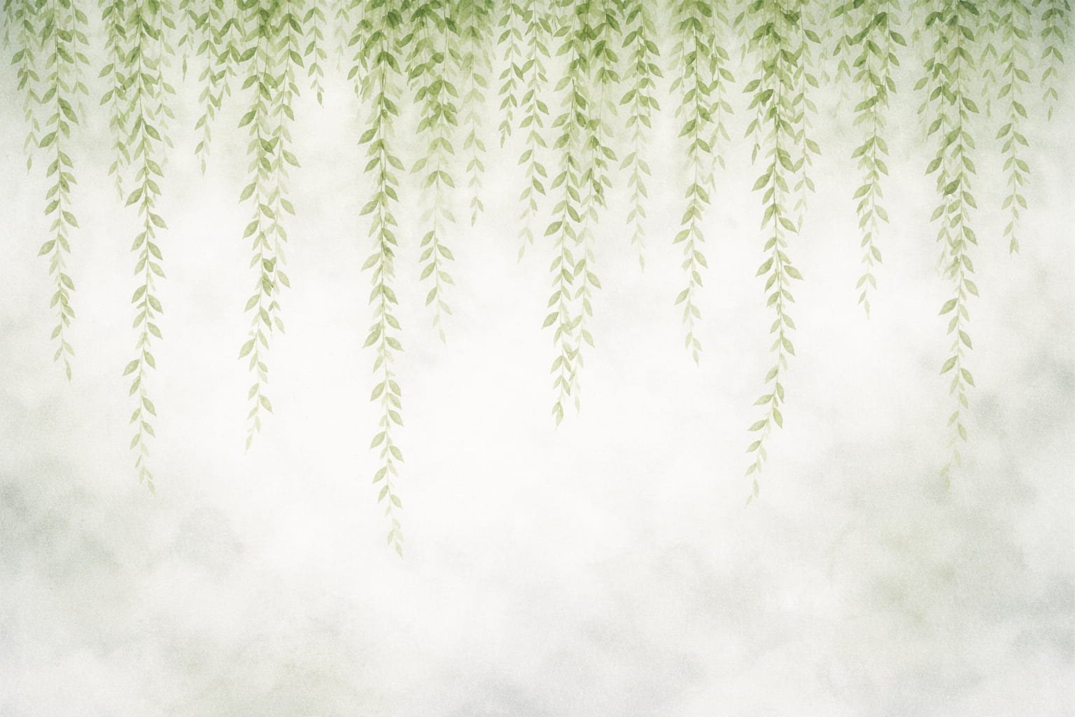 Green hanging vines against a light, textured background.