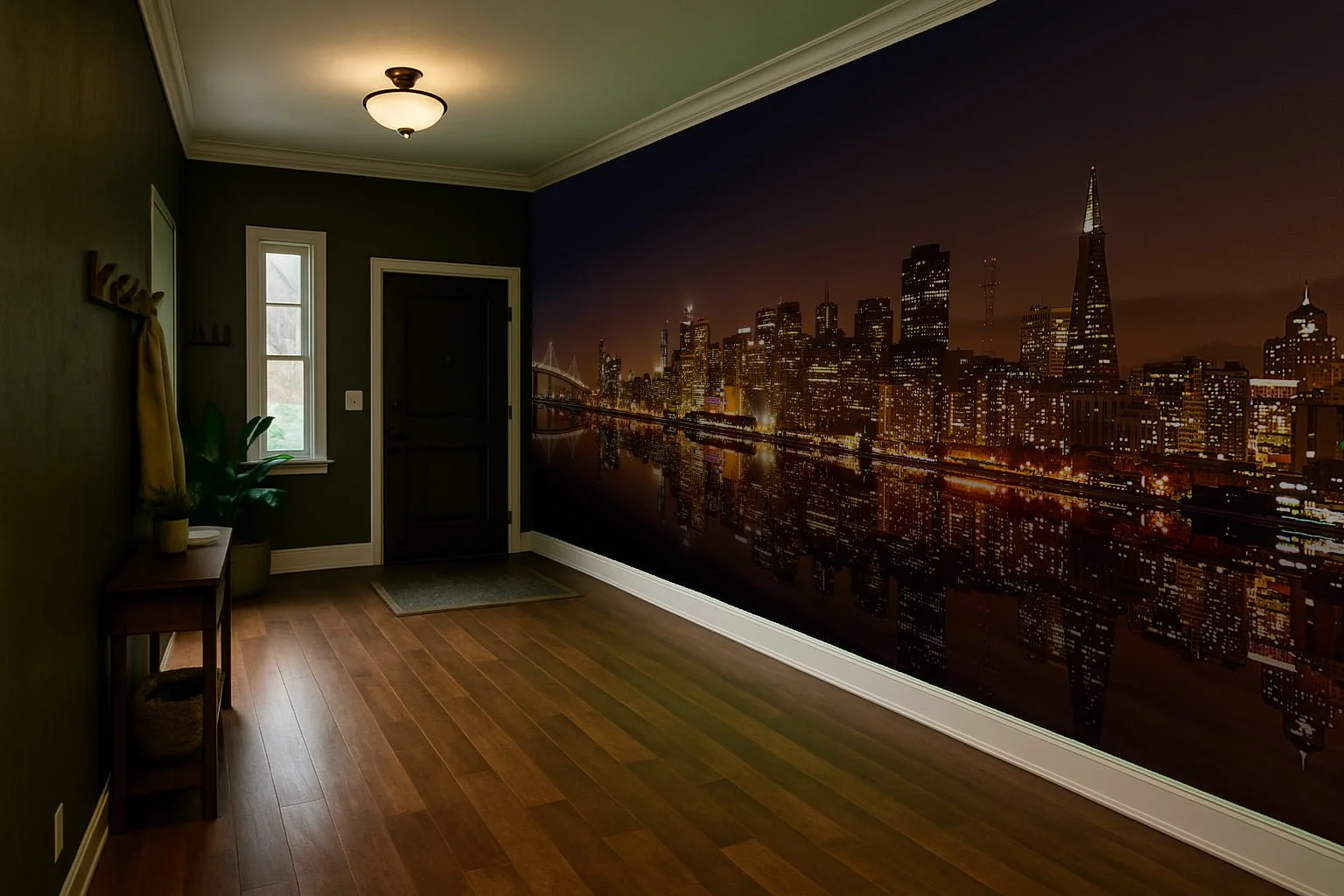 Panoramic entryway wallpaper wall mural with expansive city or landscape scene – Pop Papel panoramic seamless wallcovering for entrances