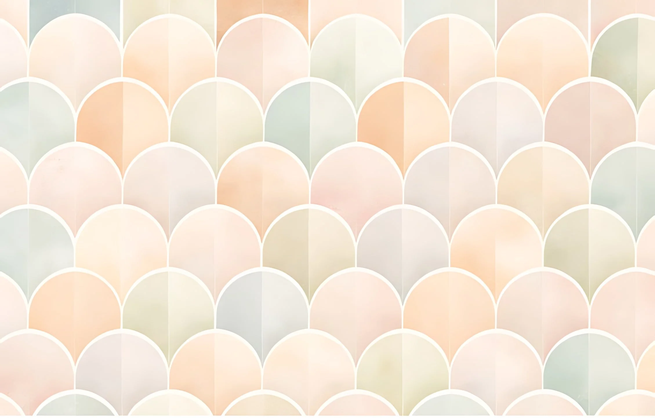 Pattern of overlapping pastel-colored scalloped shapes with white outlines.