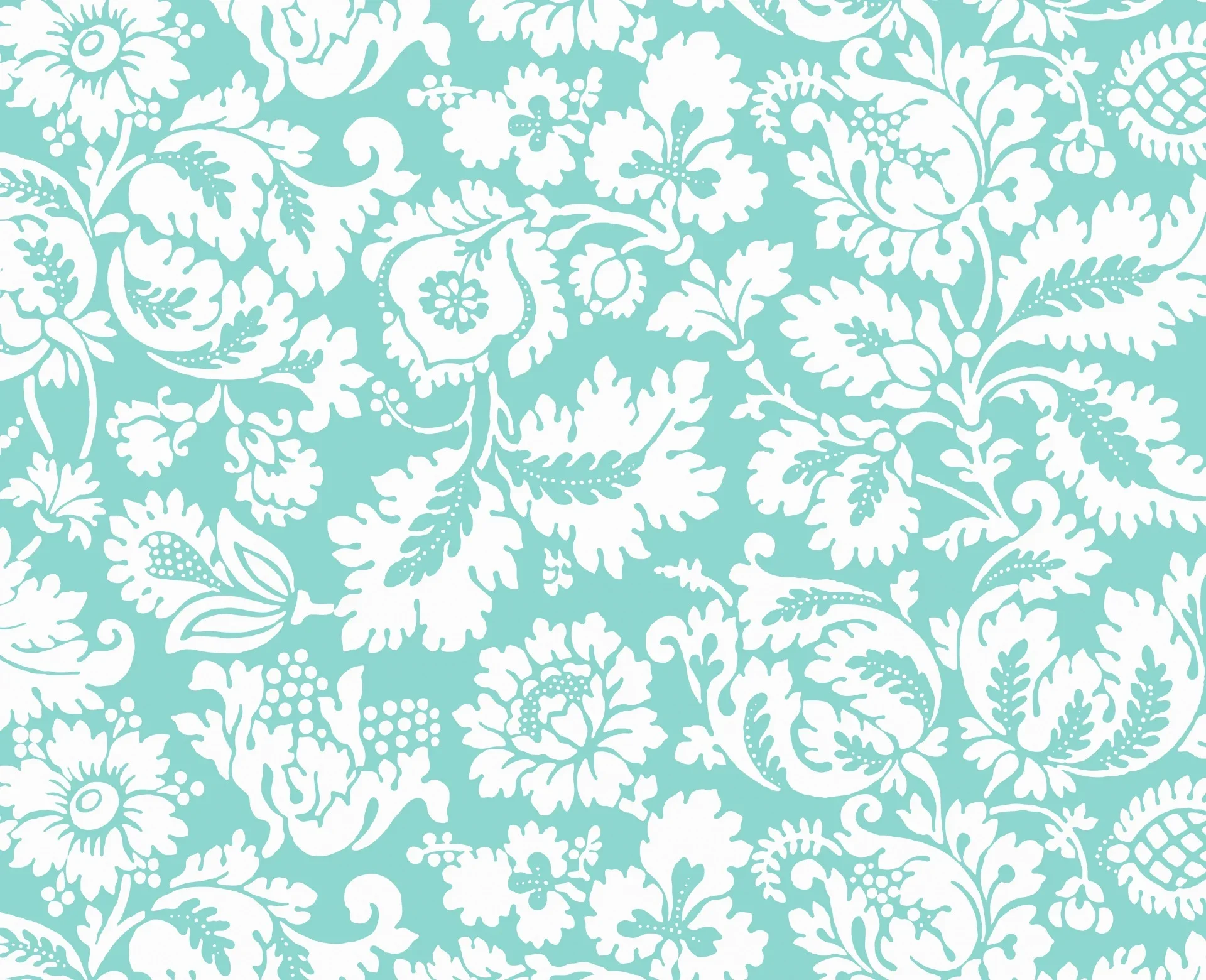 Light blue background with white floral and leaf pattern