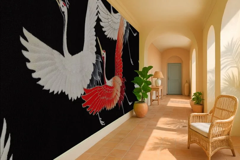 Vintage hallway wallpaper wall mural with classic birds or florals – Pop Papel vintage seamless wallcovering for hallways