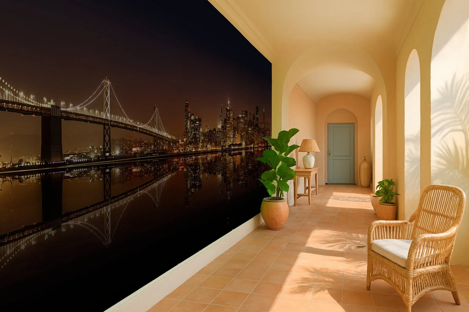 Panoramic hallway wallpaper wall mural extending corridor with distant view – Pop Papel panoramic seamless wallcovering for hallways