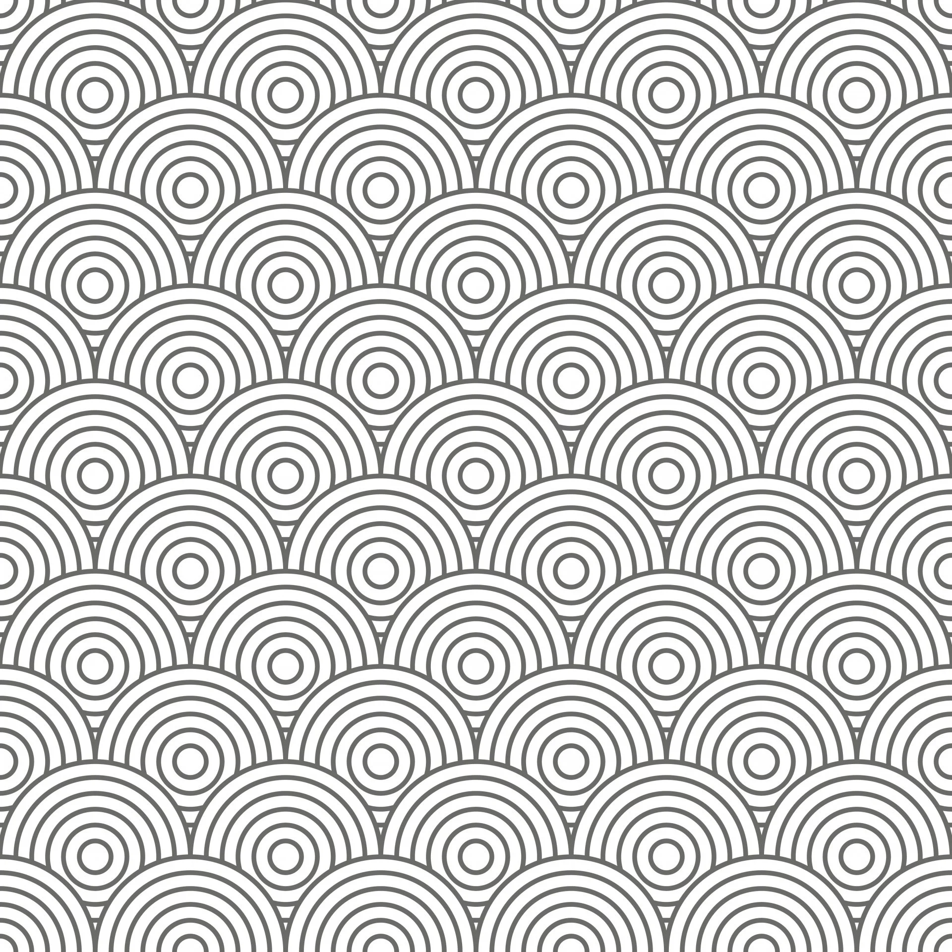 Black and white geometric pattern of overlapping concentric semicircles.