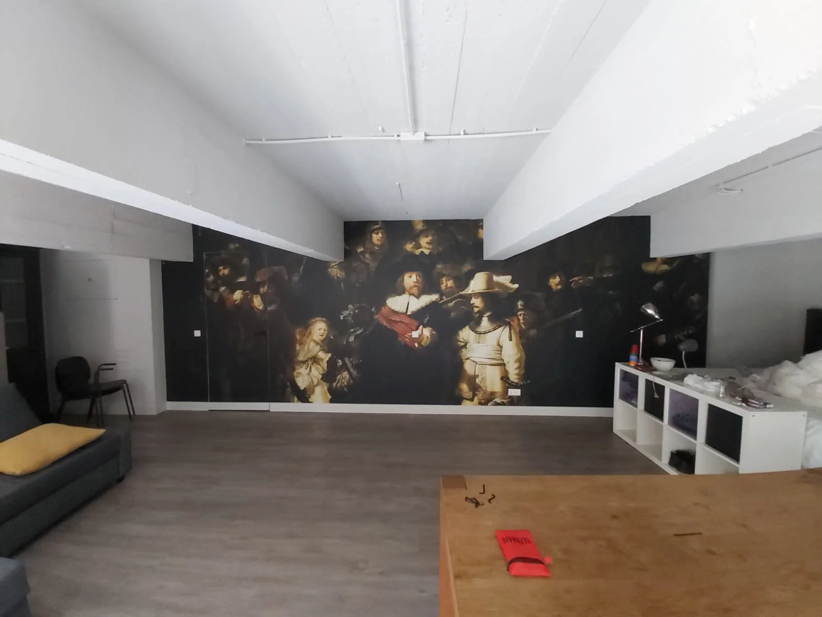 Statement floral wall mural wallpaper installed in spacious contemporary interior – Pop Papel artistic seamless wallcovering completed project