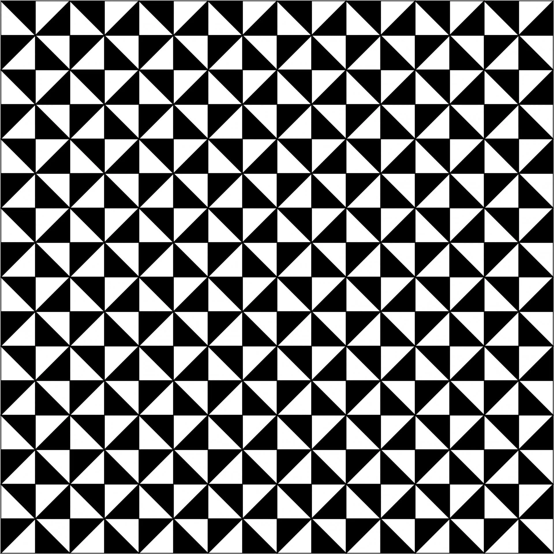 A black and white geometric pattern of repeating squares and triangles.