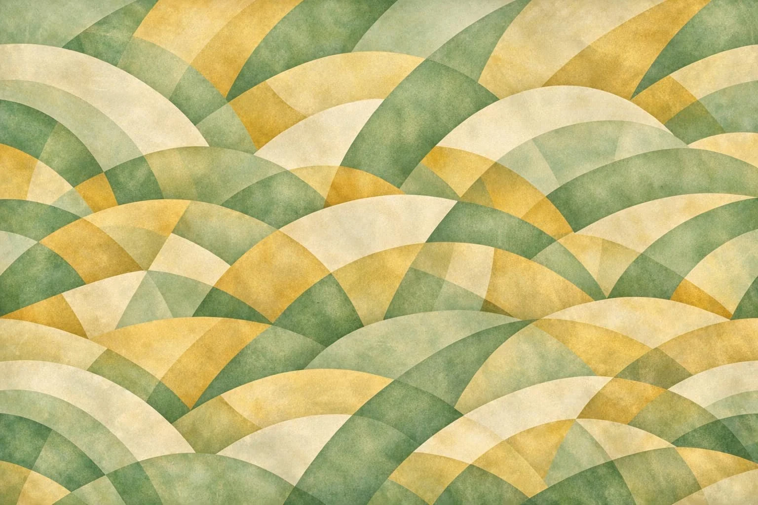 Pattern of overlapping semi-circles in shades of green, yellow, and beige creating a scalloped design.