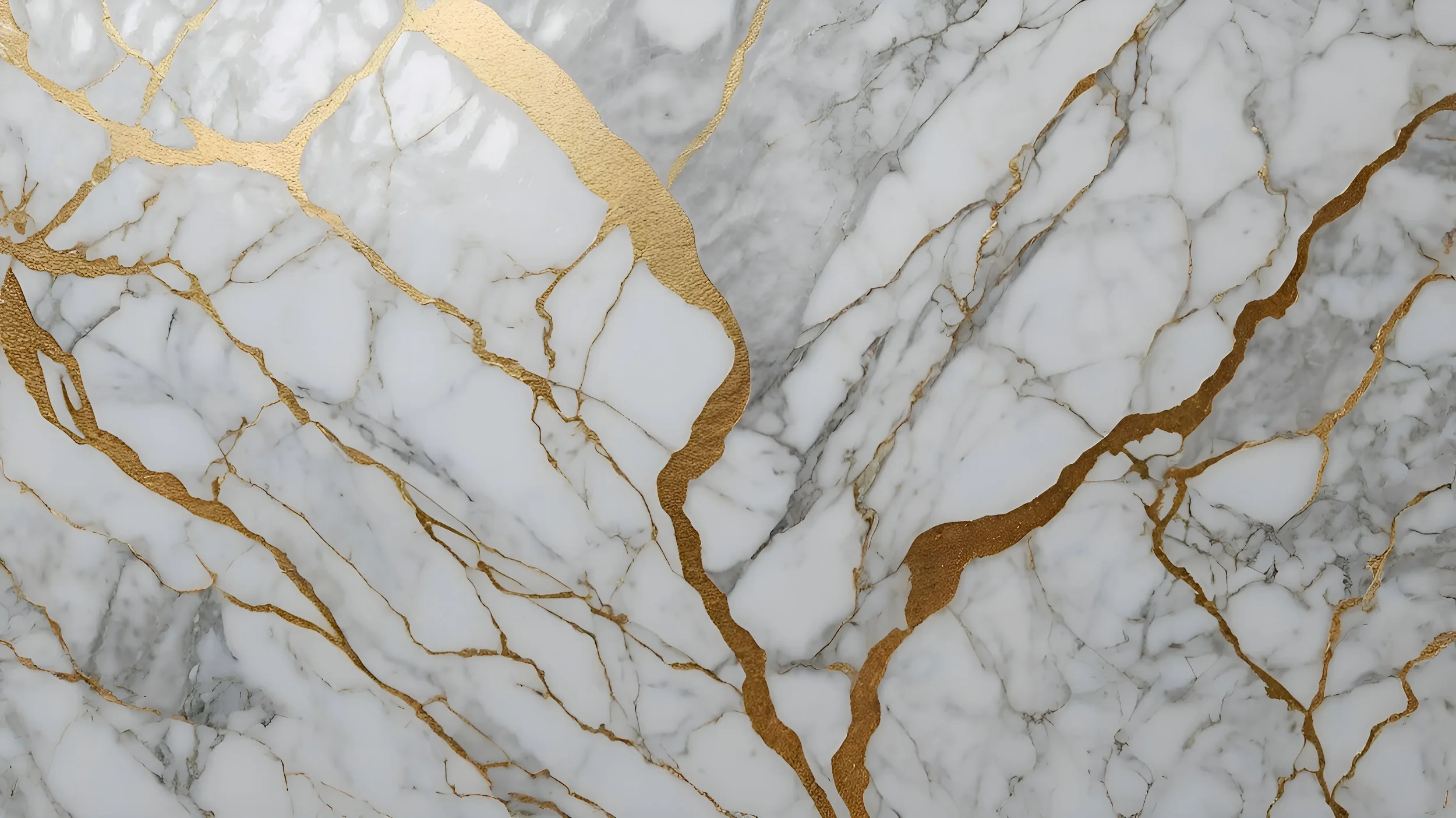 Close-up of white marble with gold veining.