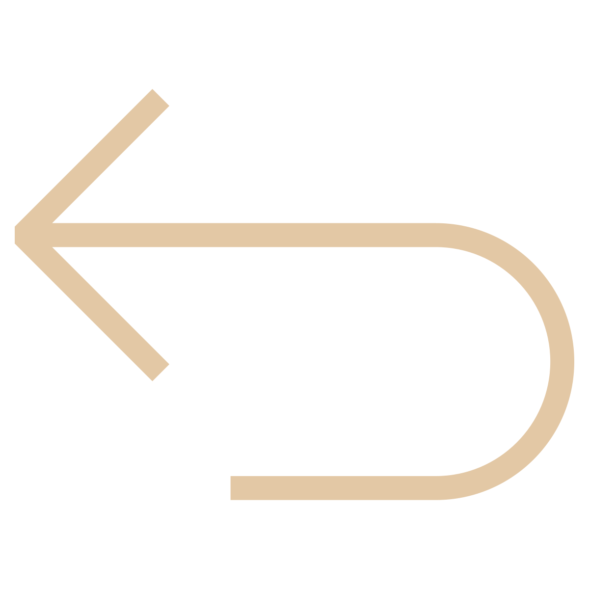 Left-pointing arrow with a curved tail, beige outline on black background.