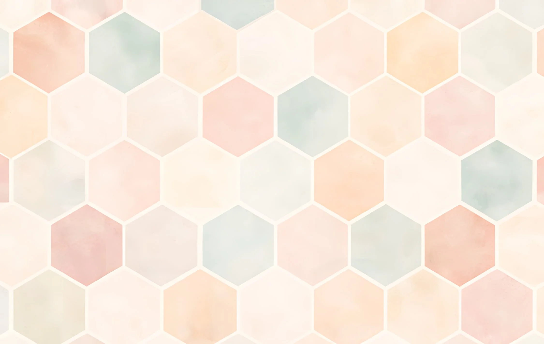 Pastel-colored hexagonal tile pattern with a soft, watercolor-like appearance.