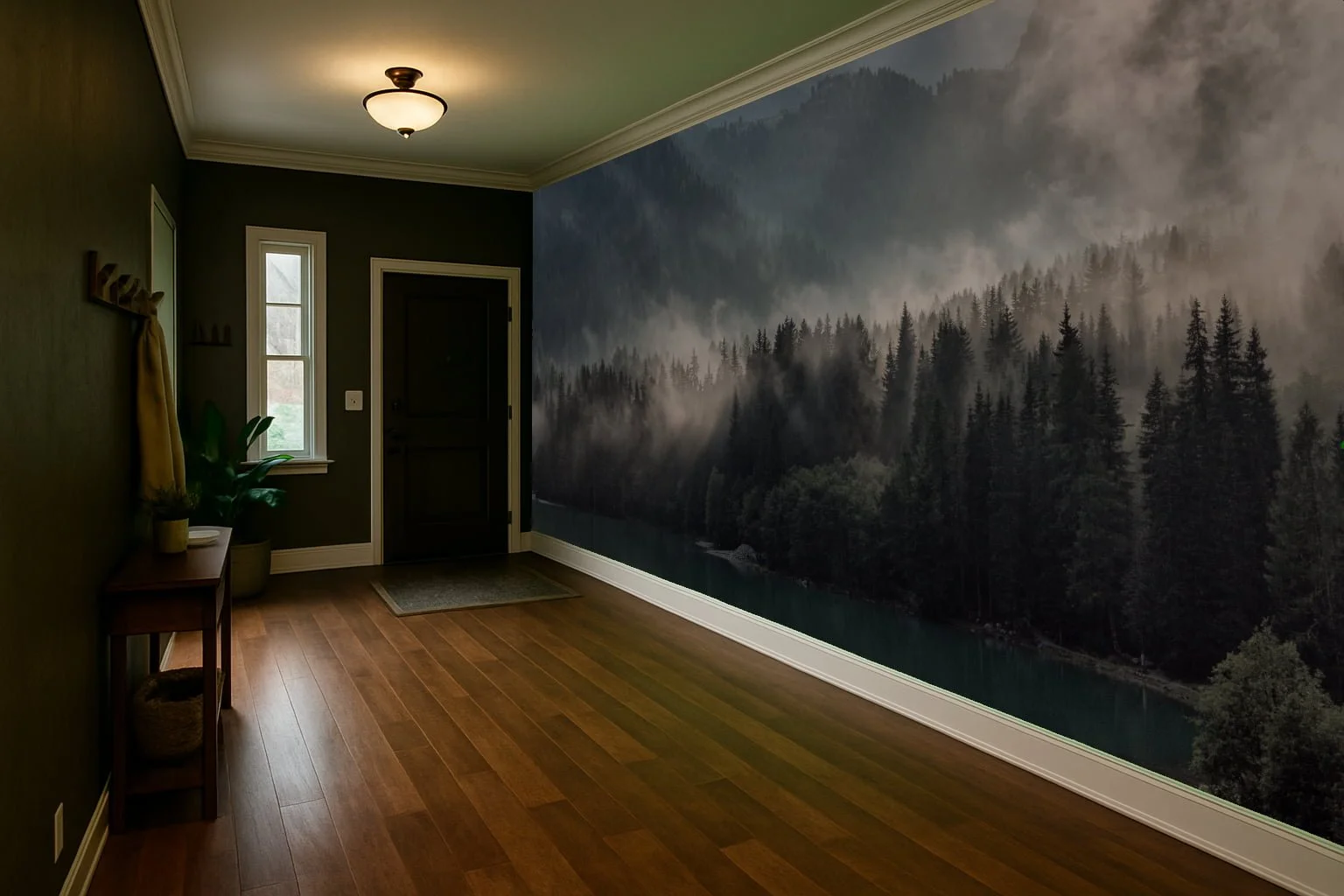 Nature landscape entryway wallpaper wall mural with elephant herd or wild scene – Pop Papel nature seamless wallcovering for entrances