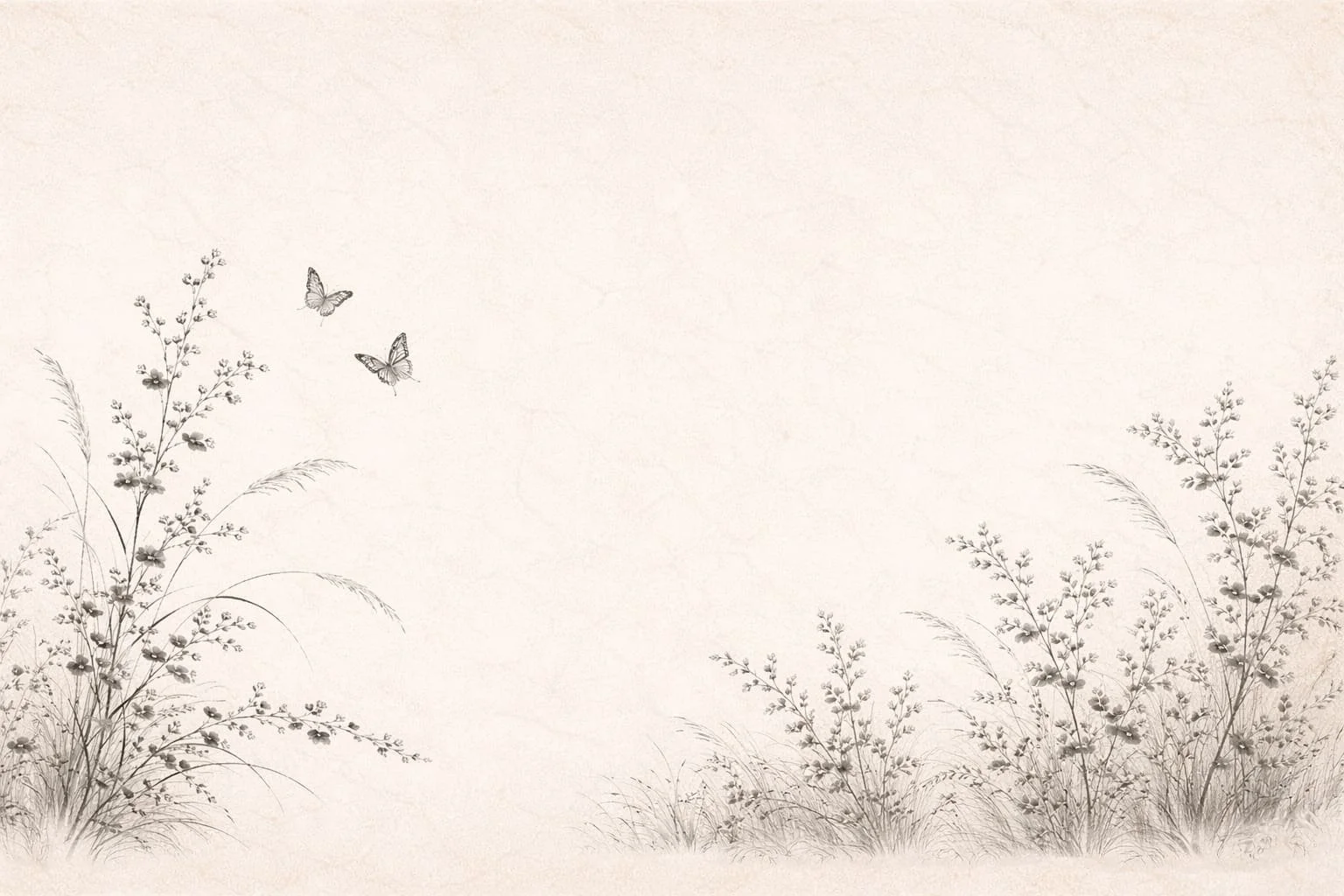 Decorative illustration of delicate plants and butterflies on a light background.