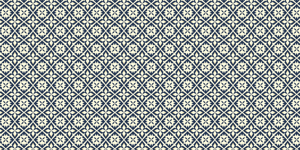 A repeating geometric pattern of navy blue and cream stars and diamond shapes.