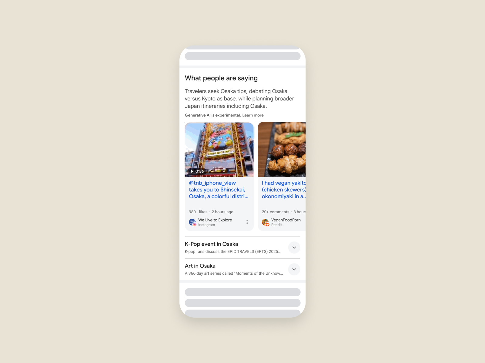 Google Search What People Are Saying UI