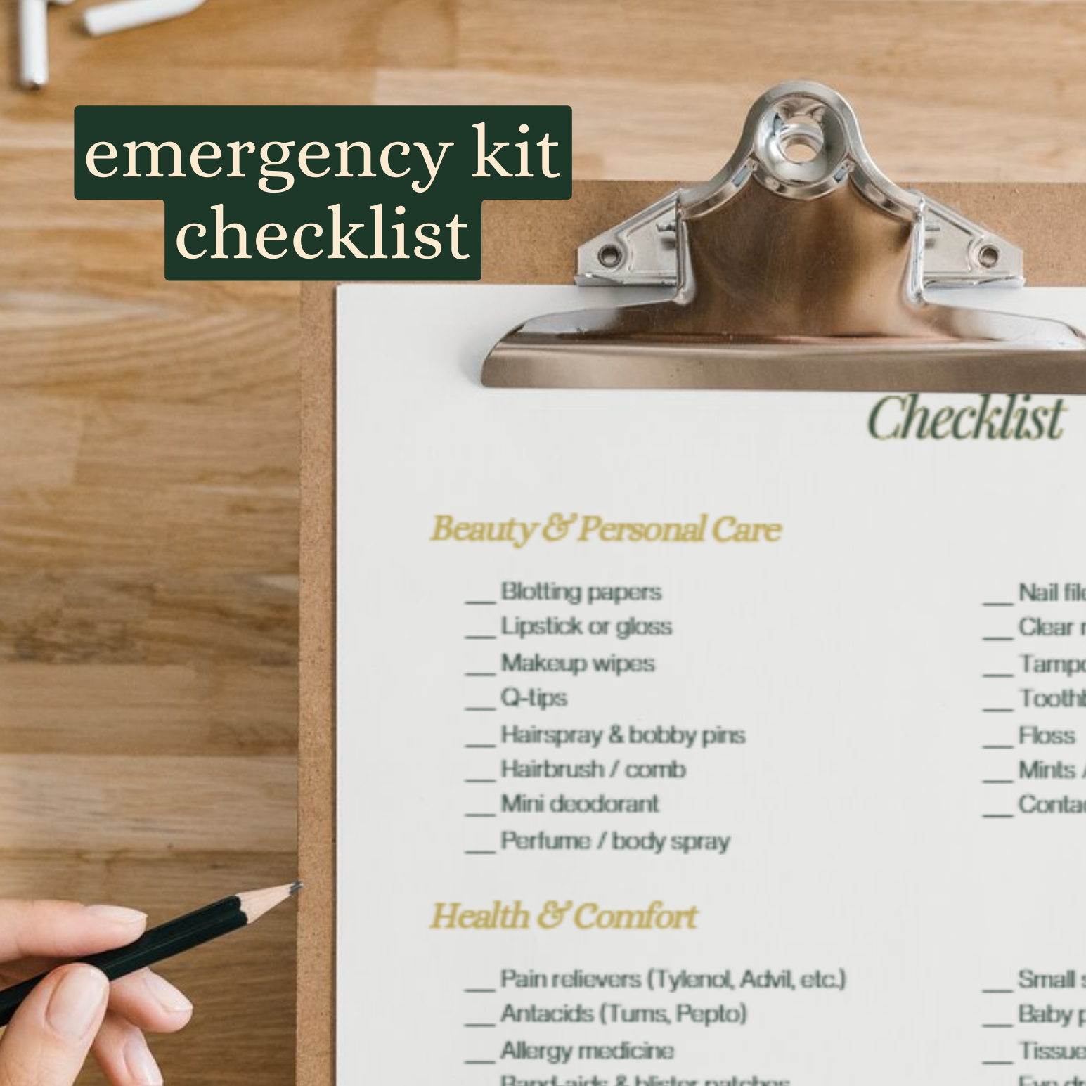 wedding emergency kit checklist - freebie