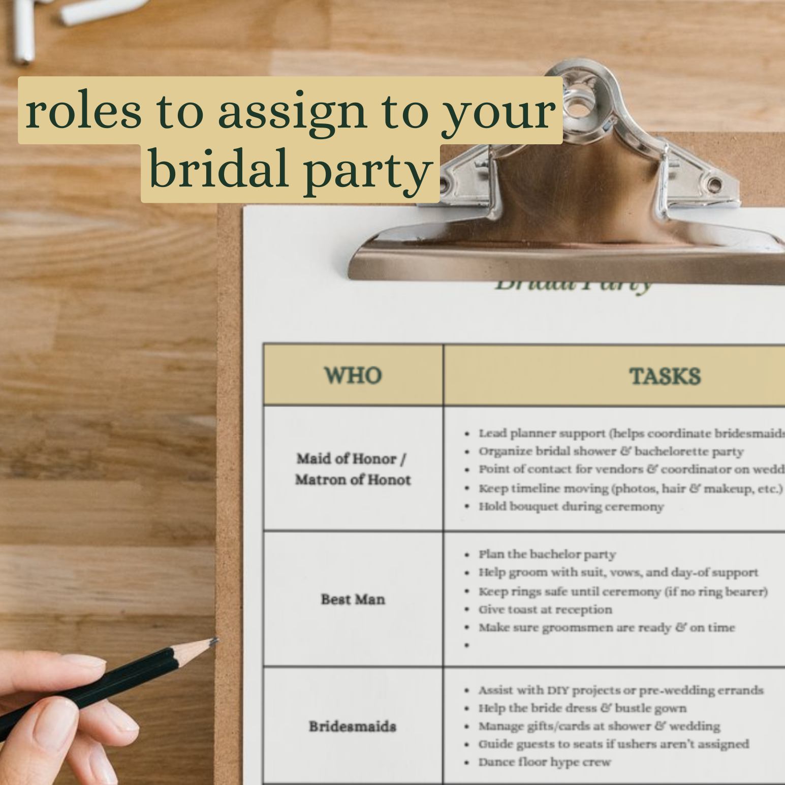 roles to assign to your bridal party - freebie