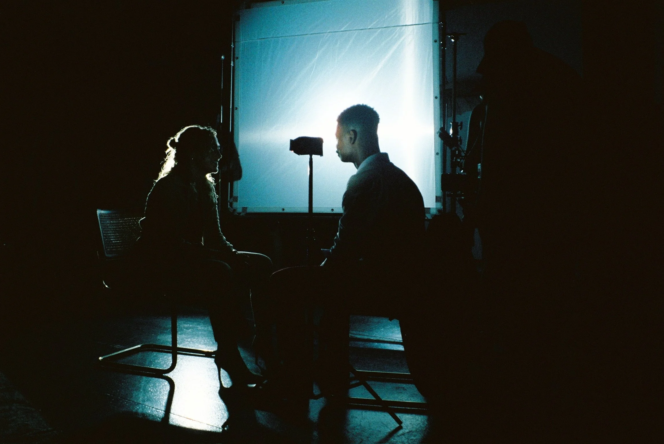 Jean Jaques and Amanda Smith share a moment between scenes on the set of Get Them Off Me, a collaboration between Brotha Abe Films and Fifteen Fourteen Films.