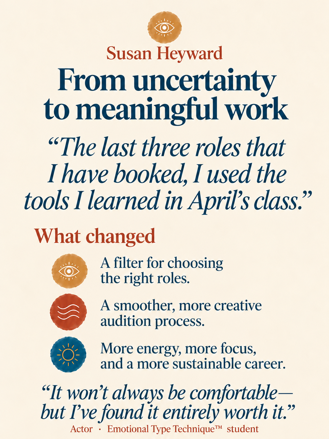 Susan Heyward — From uncertainty to meaningful work. Emotional Type Technique student story.