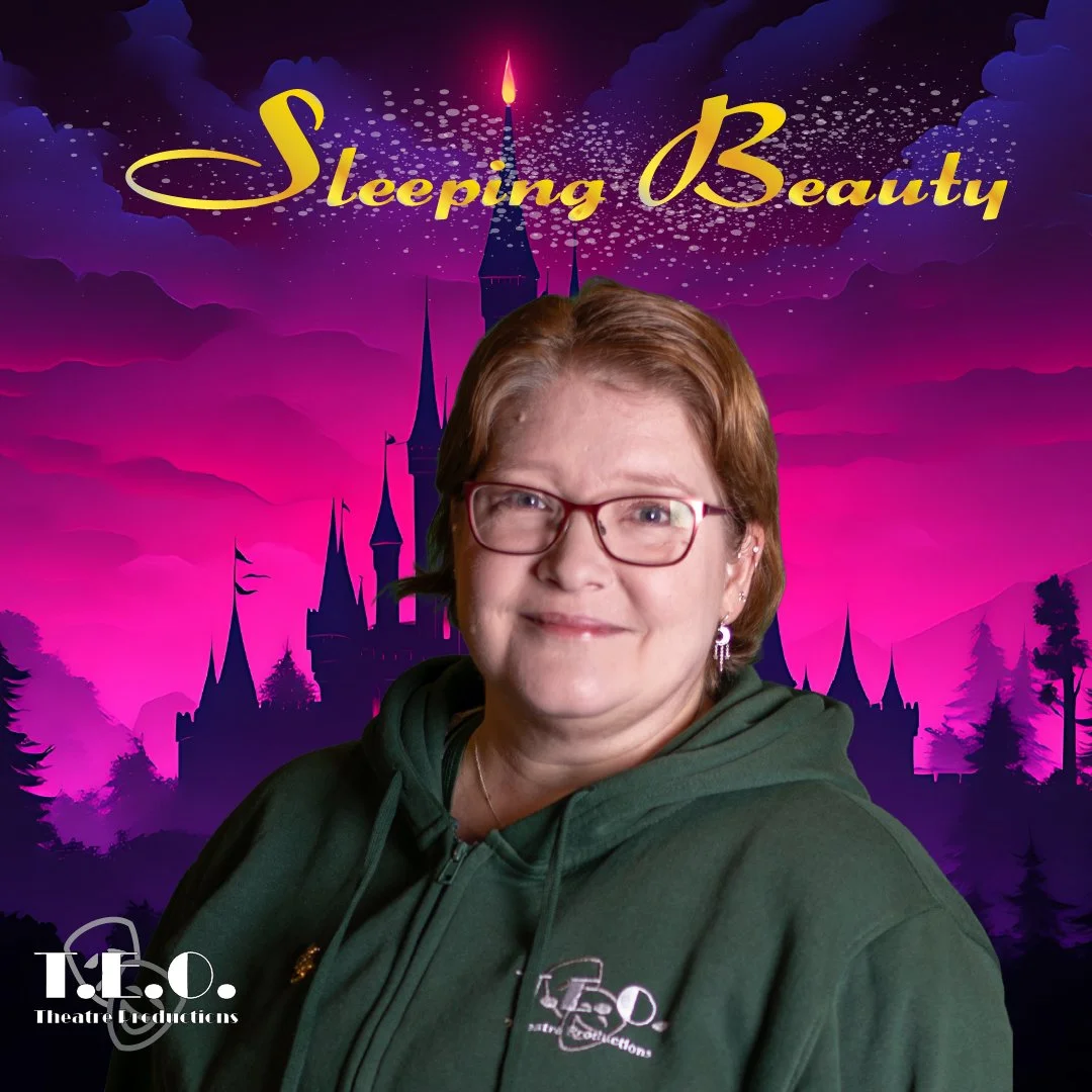 A woman in glasses wearing a green hoodie, with a castle silhouette and the words 'Sleeping Beauty' in the background.