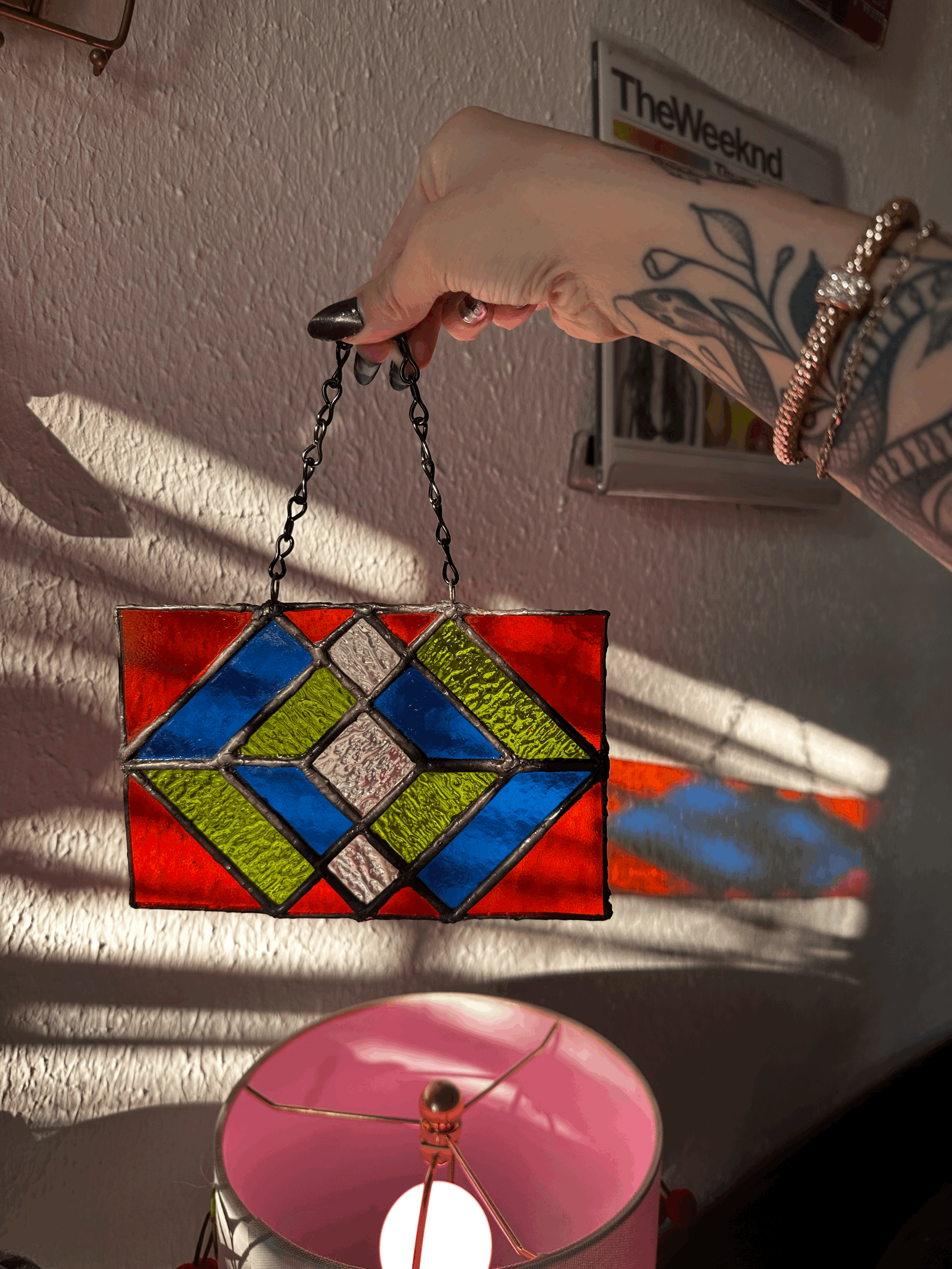 Geometric Diamonds Stained Glass Suncatcher