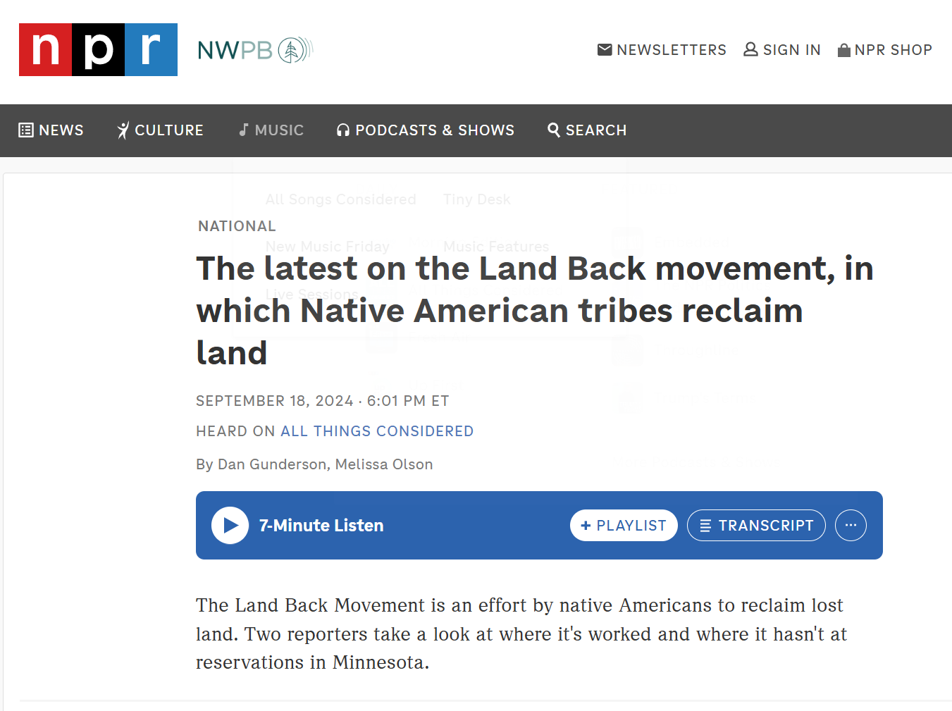 The latest on the Land Back movement, in which Native American tribes reclaim land
