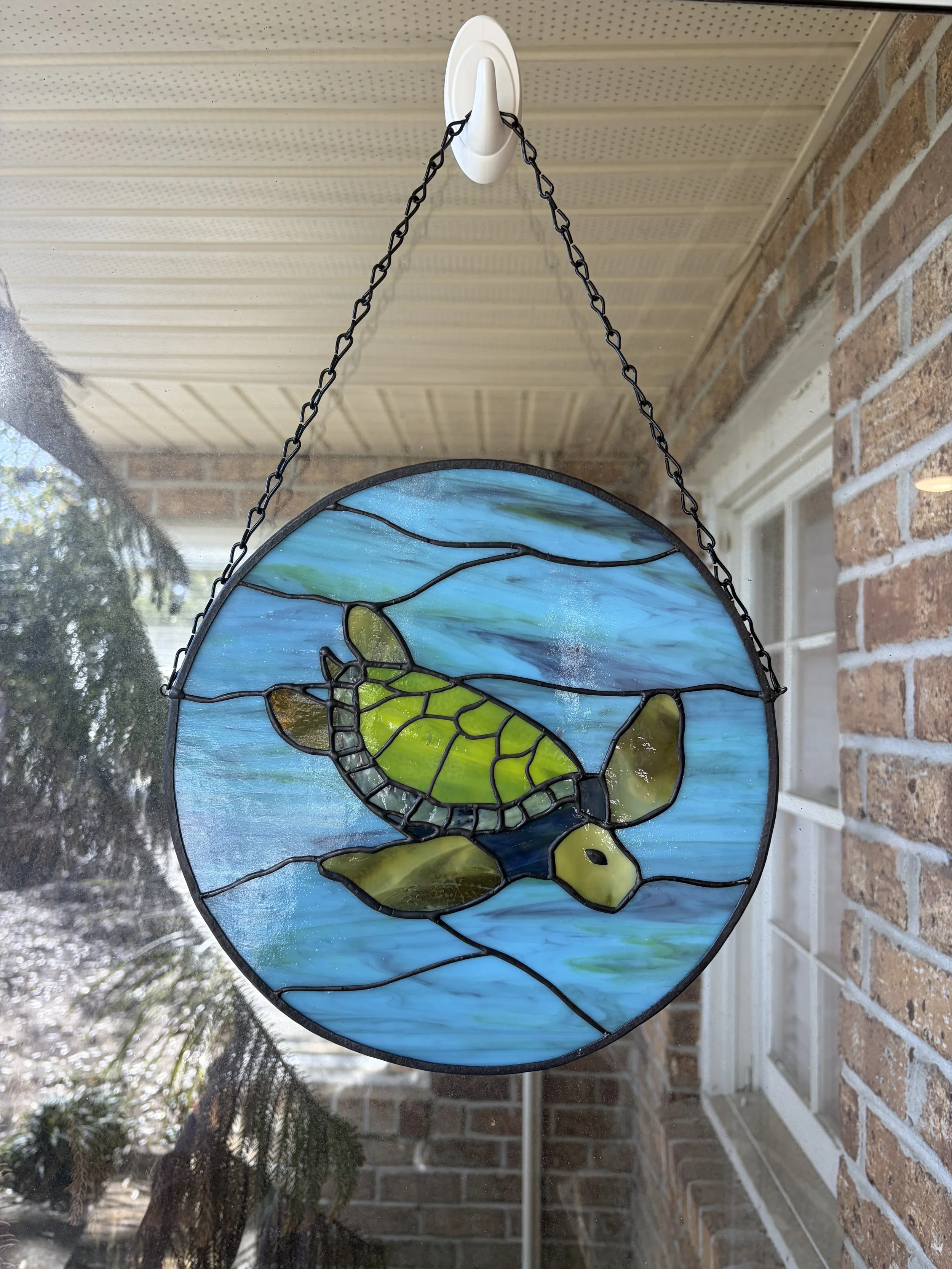 Sea Turtle Stained Glass Panel – Ocean Blue