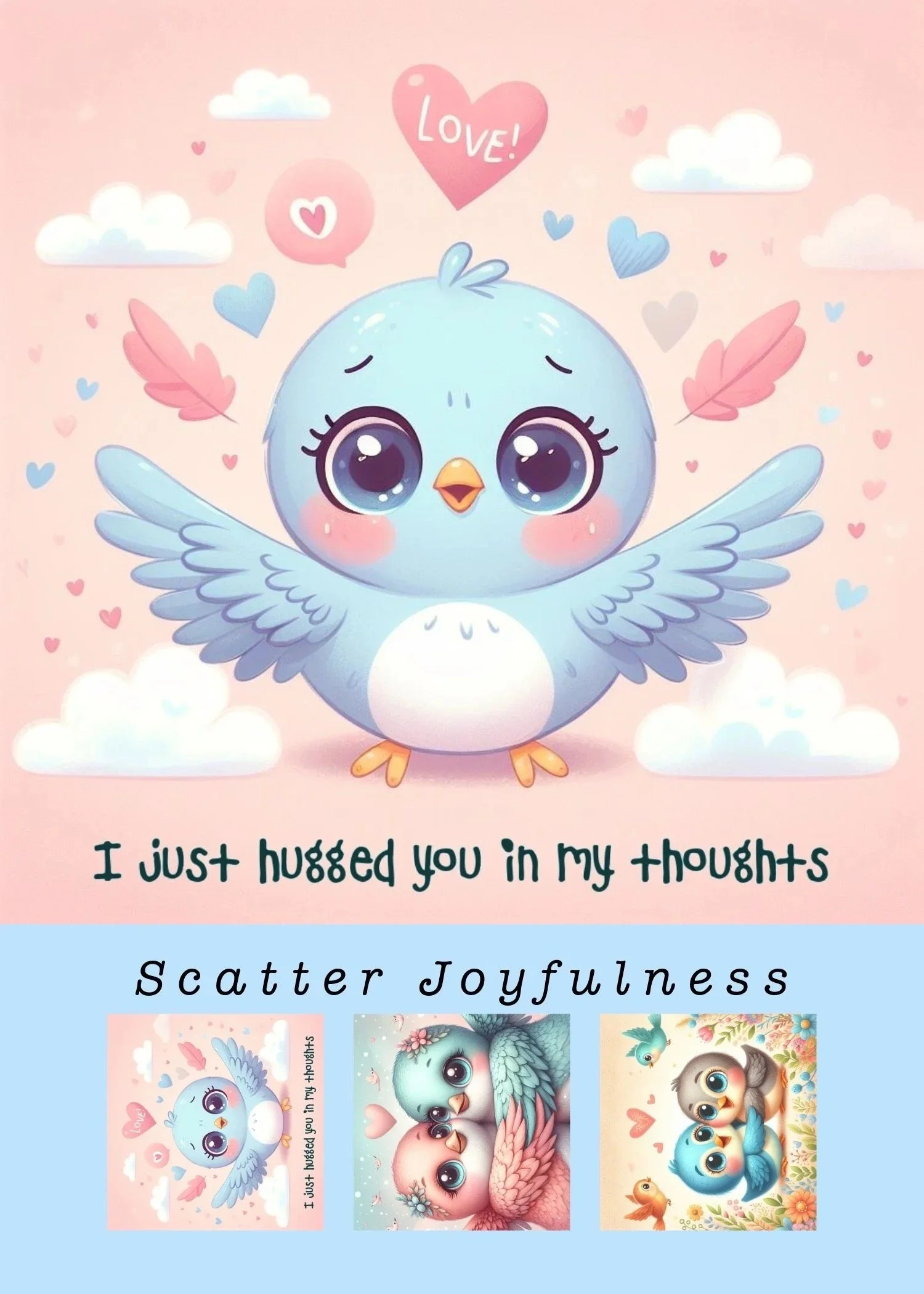 Comforting greeting card with soft whimsical illustration expressing care