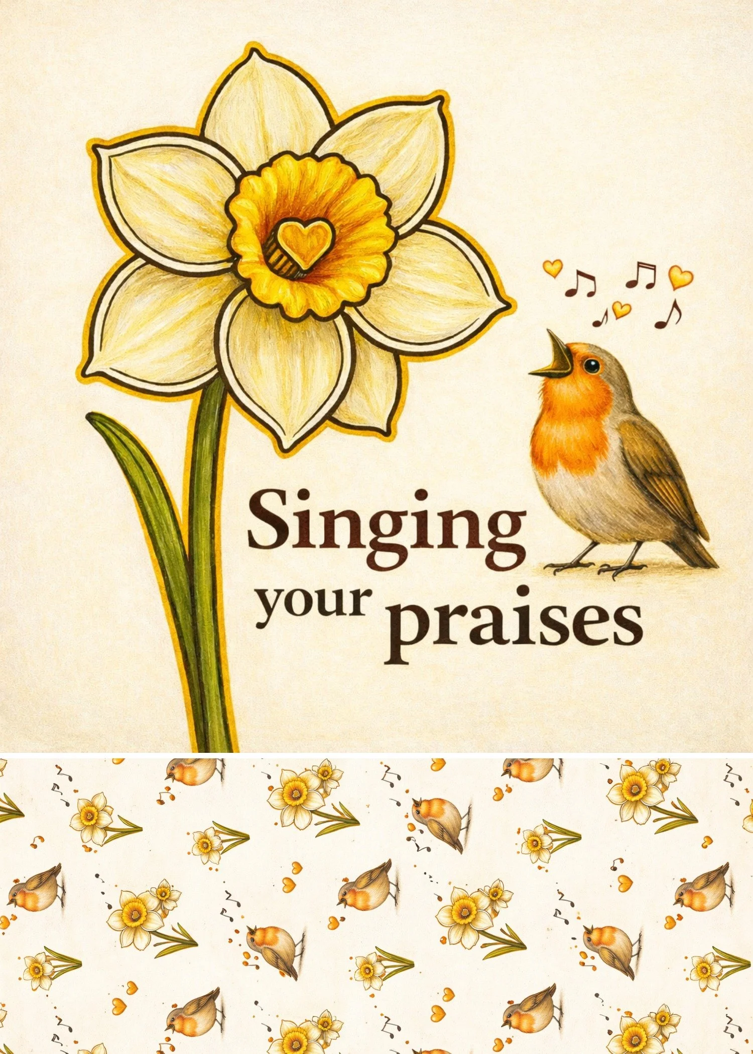 Singing Your Praises | Robin & Daffodil Micro Art Greeting Card Gift