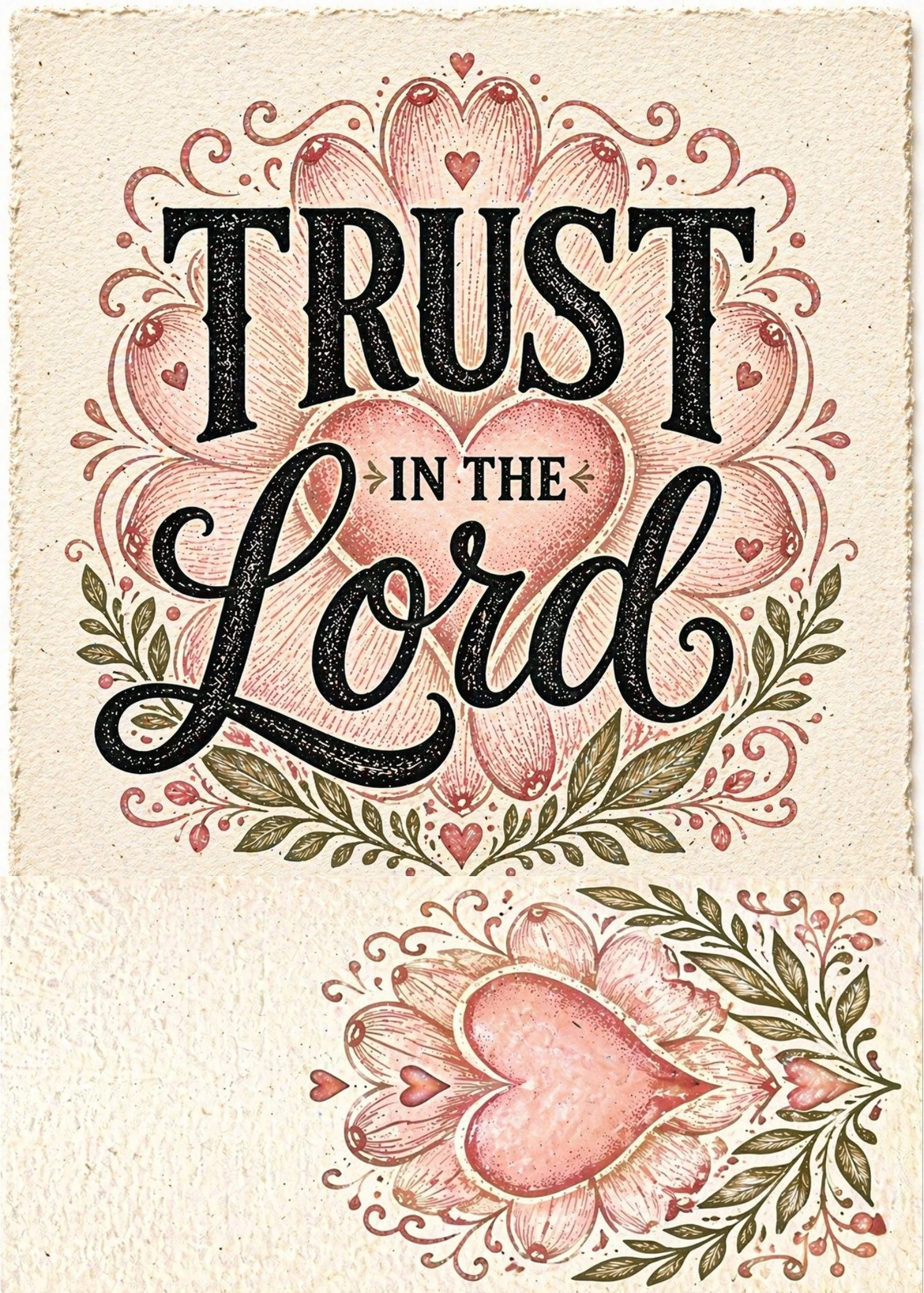 Trust in the Lord Card | Faith Encouragement Floral Heart | Micro Art Greeting Card Gift
