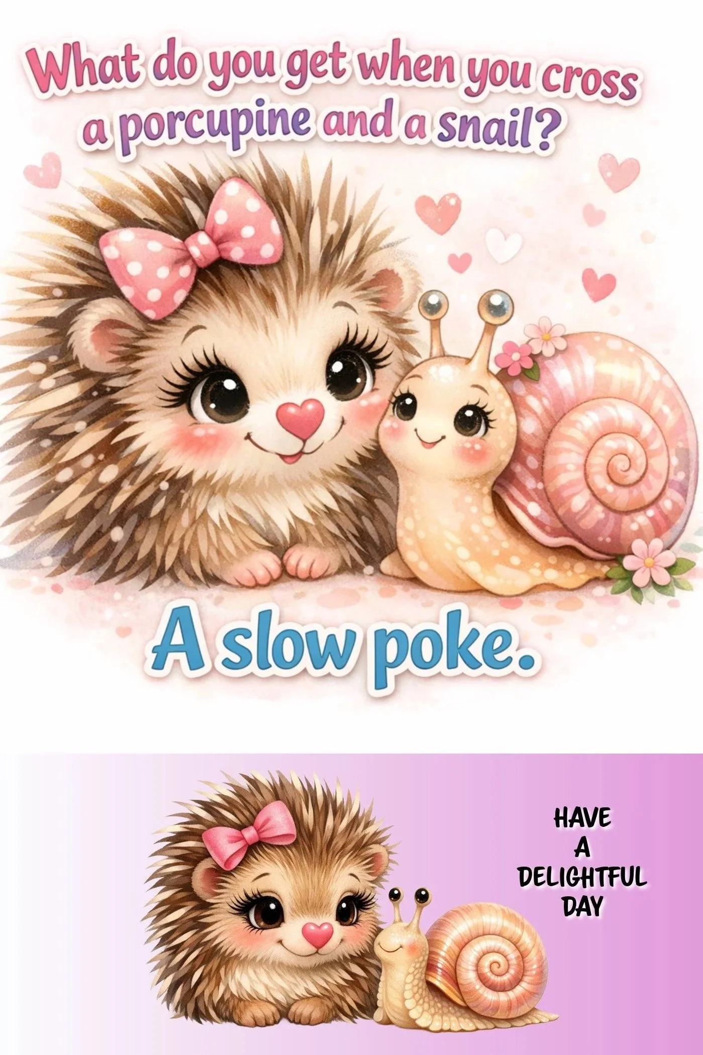 A Slow Poke nurse greeting card featuring a smiling hedgehog with a pink bow, cheerful get well artwork by Scatter Joyfulness Greetings