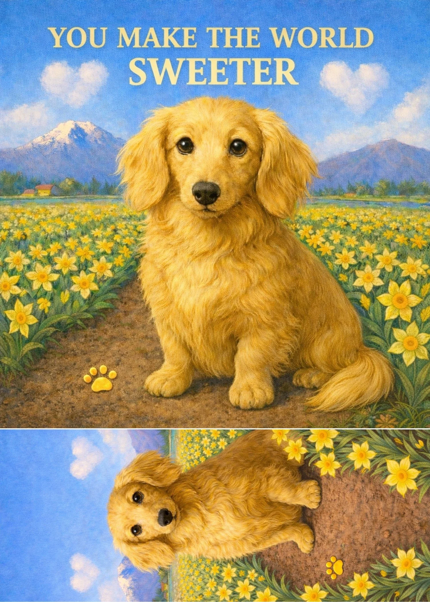 Daffodil Field Dachshund Greeting | You Make The World Sweeter