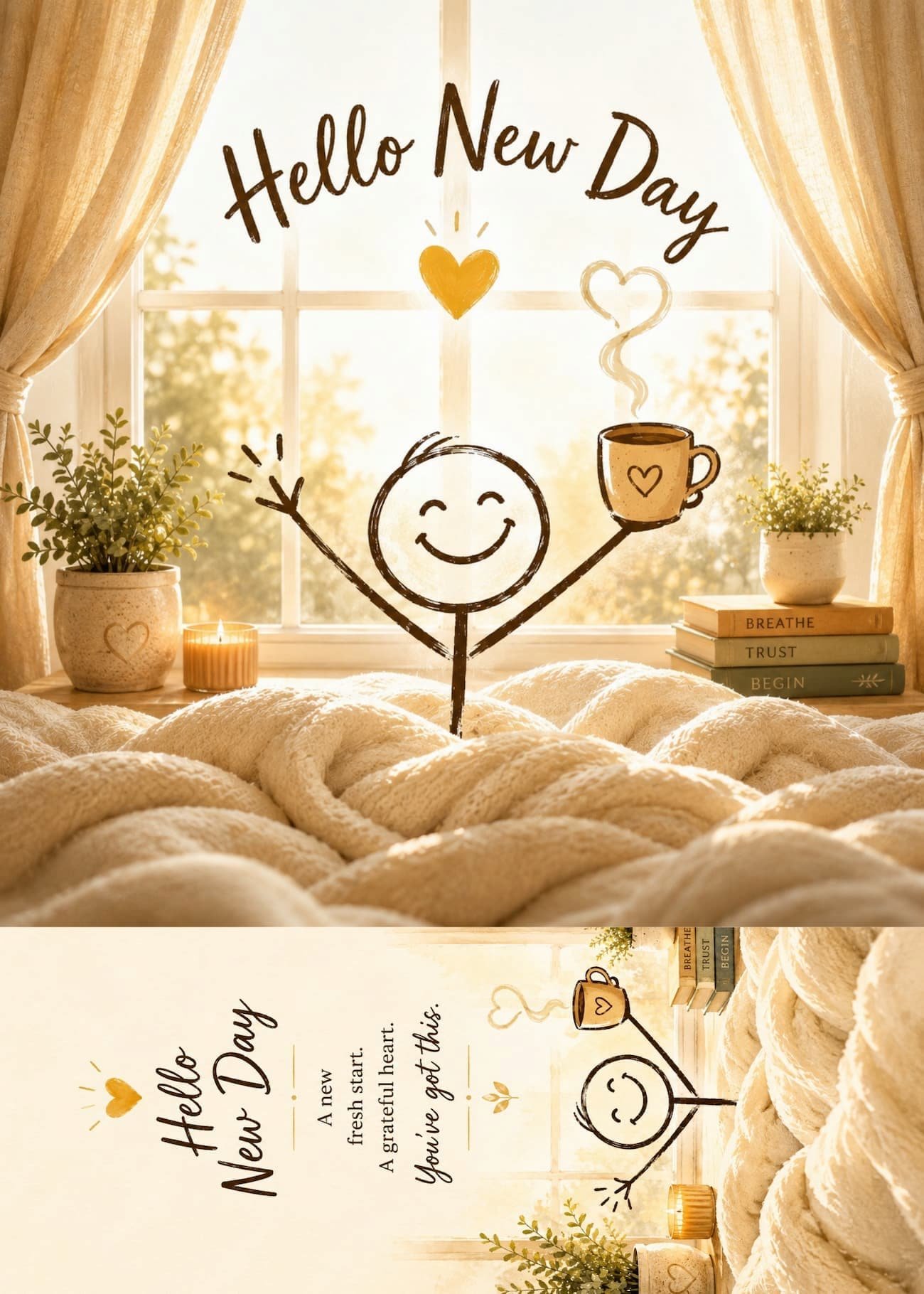 Hello New Day Coffee & Sunshine Micro Art Greeting Card Gift