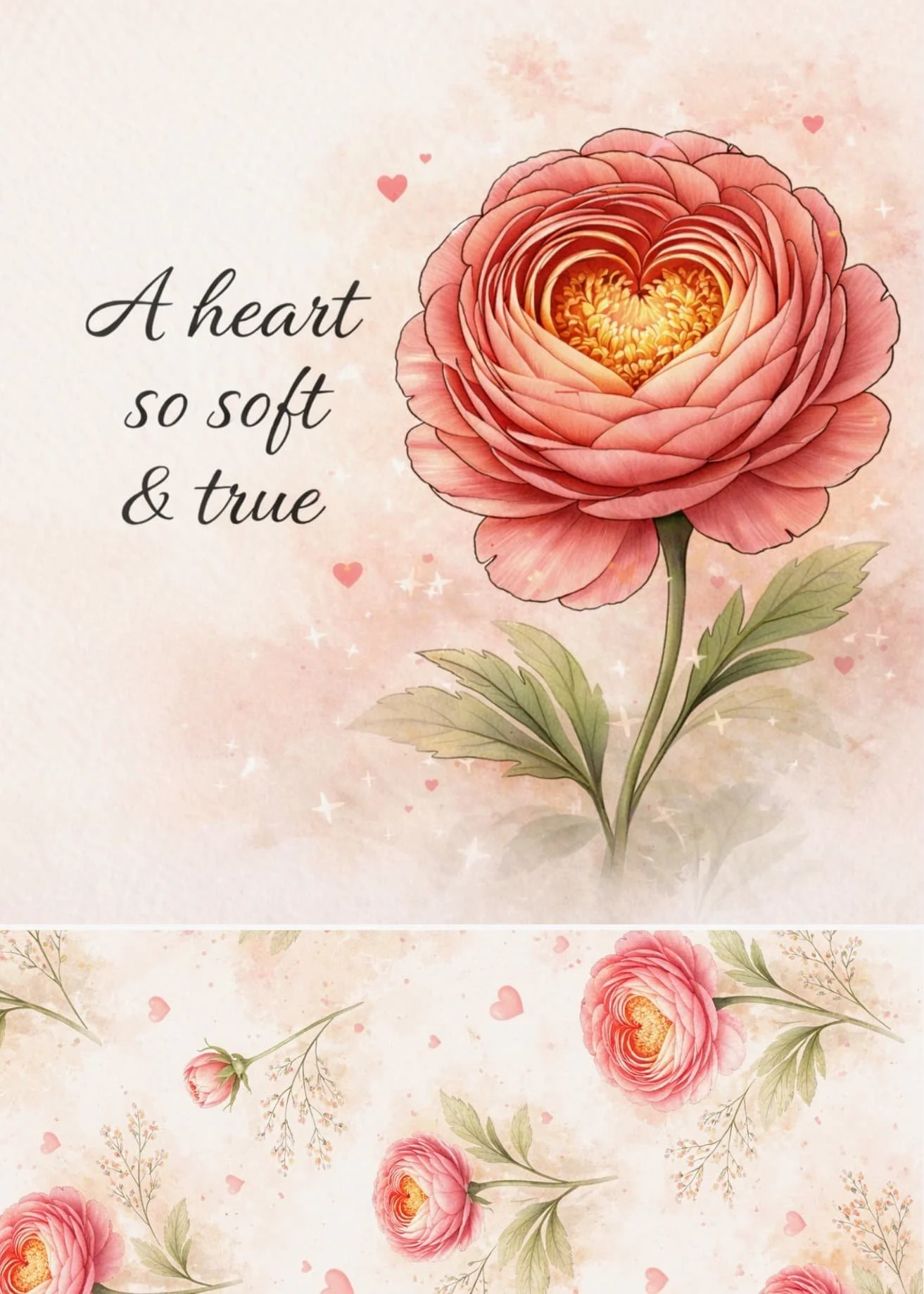 Blush Ranunculus Card | Soft Floral Greeting | Micro Art Greeting Card Gift | Limited Edition